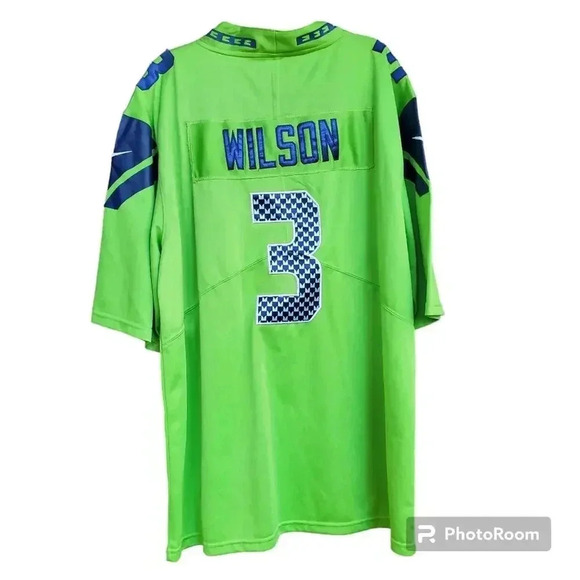 Nike Russell Wilson Neon Green Seattle Seahawks Alternate Vapor Elite Play XL - Picture 5 of 7